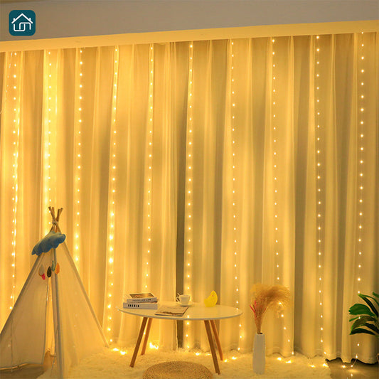 Gefolly Curtain Lights 300 LED 8 Modes USB Curtain String Light with Remote for Home Decor, Bedroom, Wedding Party, Christmas, and Window Wall Decorations (Multi-Colored)