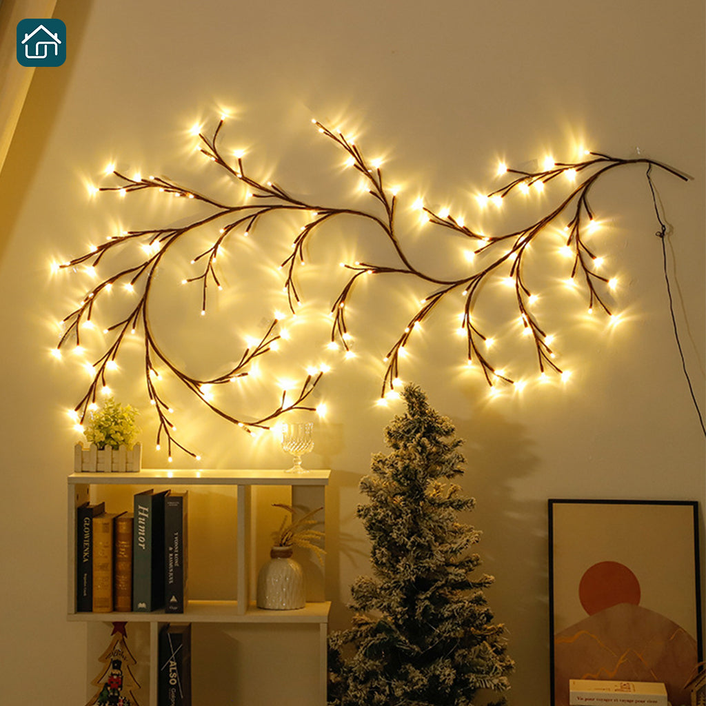 Gefolly Magic Rattan Branch Lights for Home Decoration, Christmas Decoration, Flexible DIY Indoor Artificial Plant Branches, 144 LED Vines for Wall, Bedroom, Living Room Decoration (Comes with 1 roll of transparent double-sided tape)