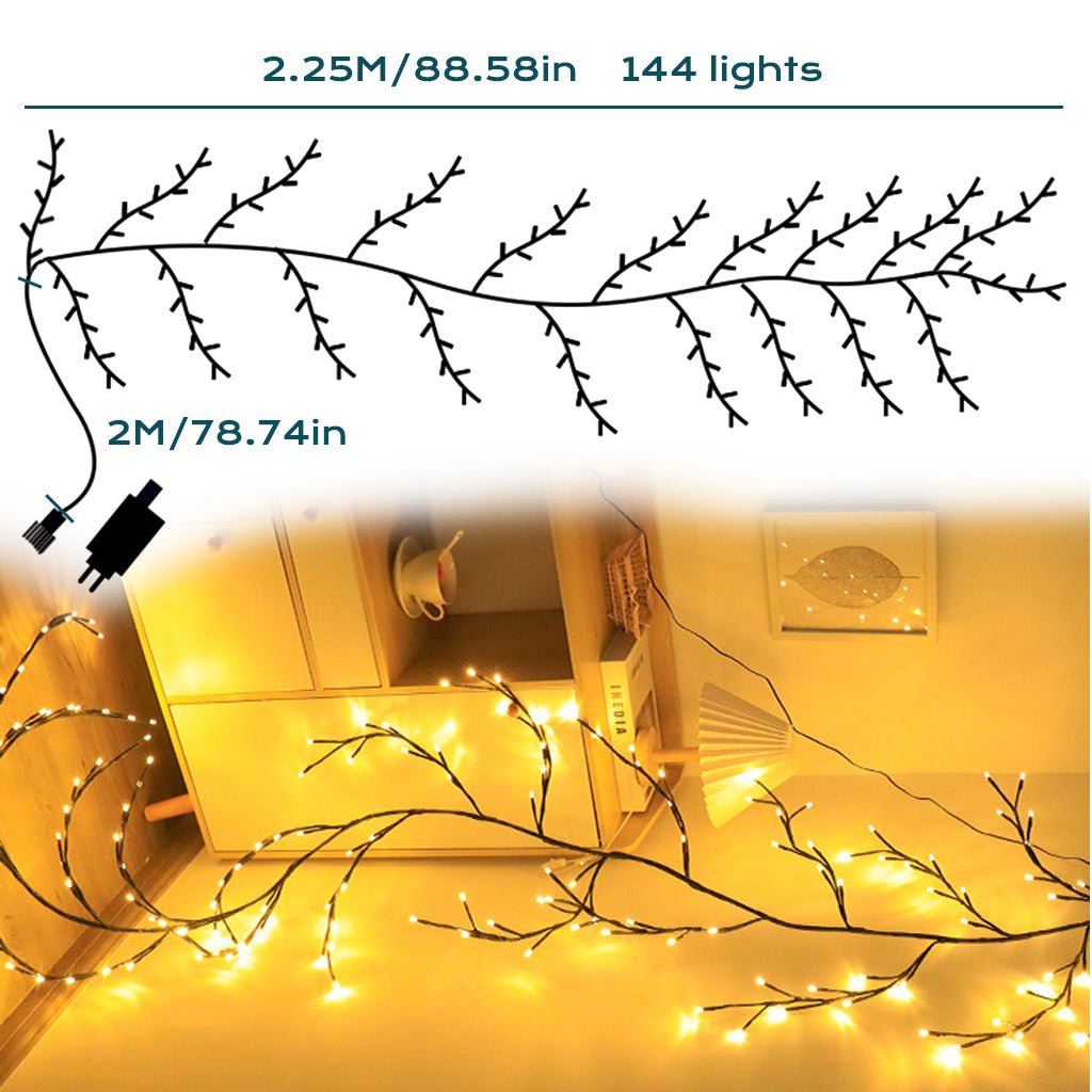 Gefolly Magic Rattan Branch Lights for Home Decoration, Christmas Decoration, Flexible DIY Indoor Artificial Plant Branches, 144 LED Vines for Wall, Bedroom, Living Room Decoration (Comes with 1 roll of transparent double-sided tape)