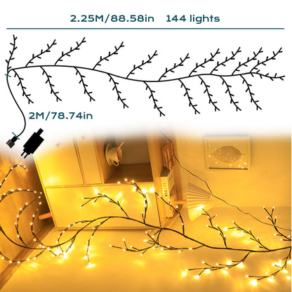 Gefolly Magic Rattan Branch Lights for Home Decoration, Christmas Decoration, Flexible DIY Indoor Artificial Plant Branches, 144 LED Vines for Wall, Bedroom, Living Room Decoration (Comes with 1 roll of transparent double-sided tape)