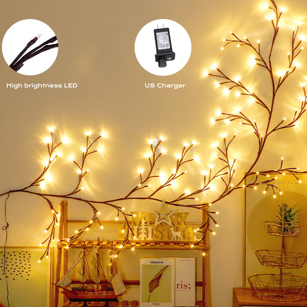 Gefolly Magic Rattan Branch Lights for Home Decoration, Christmas Decoration, Flexible DIY Indoor Artificial Plant Branches, 144 LED Vines for Wall, Bedroom, Living Room Decoration (Comes with 1 roll of transparent double-sided tape)