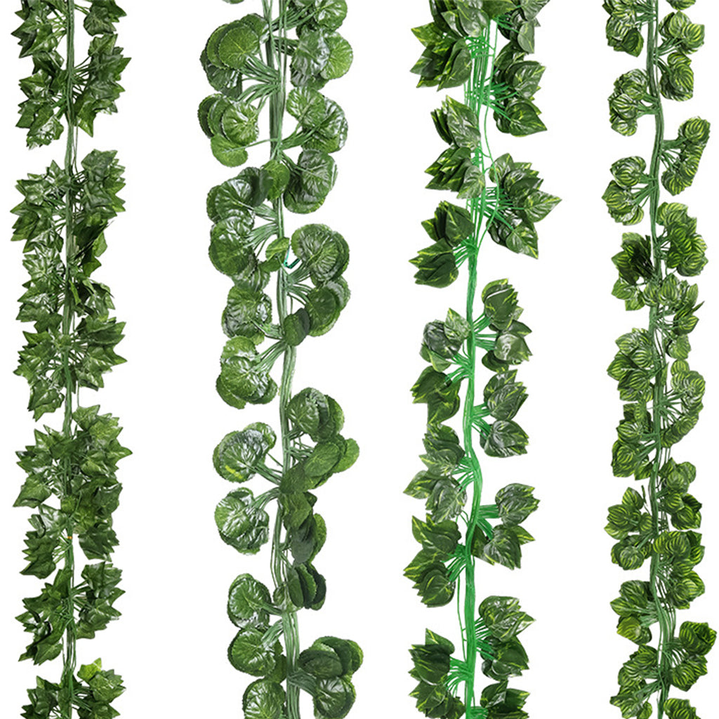 Gefolly 4 Kinds of Artificial Rattan Green Plant Garland, 12 Strands Each 7.2ft Simulation Vines, Hanging Plant Backdrop for Garden, Room, Bedroom Wall Decoration, Green Leaves for Jungle Themed Parties, and Wedding Decoration