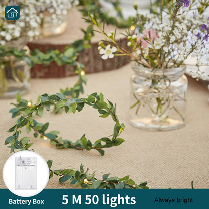 Gefolly Green Leaf Vine LED Copper Wire Maple Leaf Decorative Lights, Artificial Ivy with LED Copper Wire String Lights, Suitable for Wedding Party, Garden, Outdoor, Green Wall Decoration