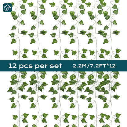 Gefolly 4 Kinds of Artificial Rattan Green Plant Garland, 12 Strands Each 7.2ft Simulation Vines, Hanging Plant Backdrop for Garden, Room, Bedroom Wall Decoration, Green Leaves for Jungle Themed Parties, and Wedding Decoration