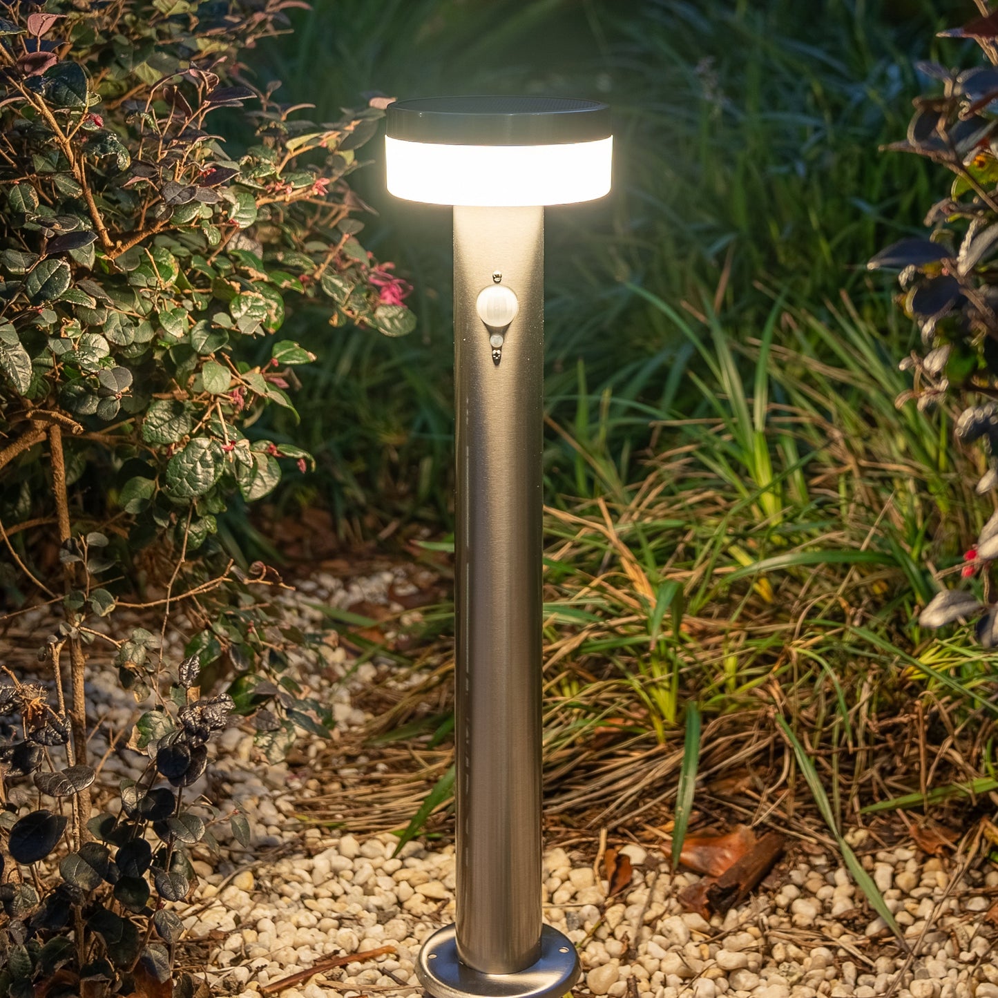 Gefolly Stainless Steel Solar Bollard Light with Motion Sensor | 12 LED