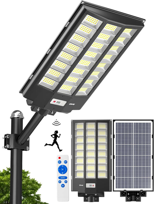 Ofuray Of-7000W Solar Street Lights Outdoor,600000lm Solar Security Flood Lights Parking Lot Lights Commercial Dusk to Dawn, 6500k Waterproof Led with Remote Control Motion for Street,Court,Barn