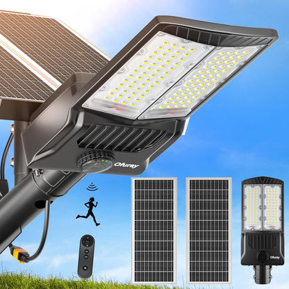 Ofuray Of-7000W Solar Street Lights Outdoor, 500000lm Solar Security Flood Lights Parking Lot Commercial with Motion Sensor, 6500k IP67 Street Dusk to Dawn with Remote Control for Street,Park,Barn