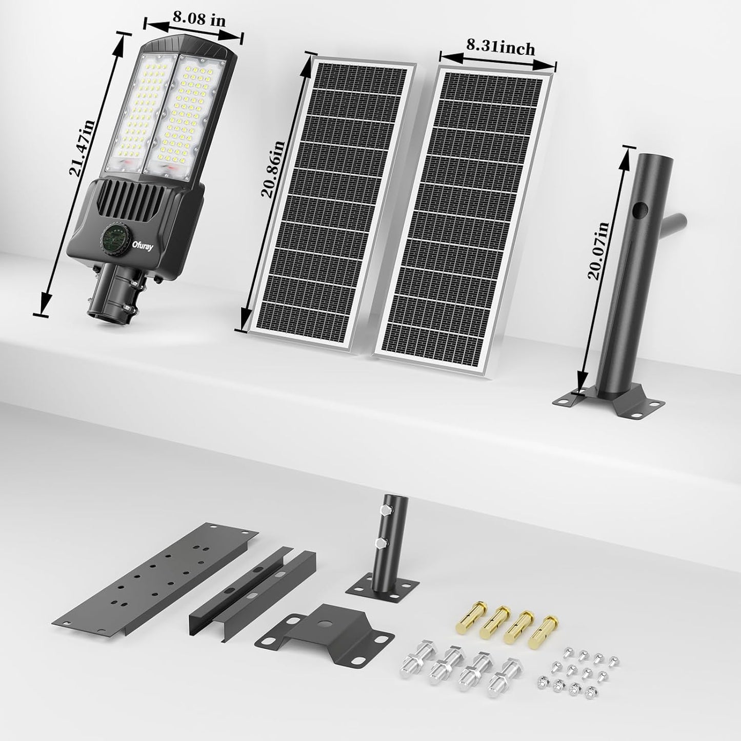 Ofuray Of-7000W Solar Street Lights Outdoor, 500000lm Solar Security Flood Lights Parking Lot Commercial with Motion Sensor, 6500k IP67 Street Dusk to Dawn with Remote Control for Street,Park,Barn