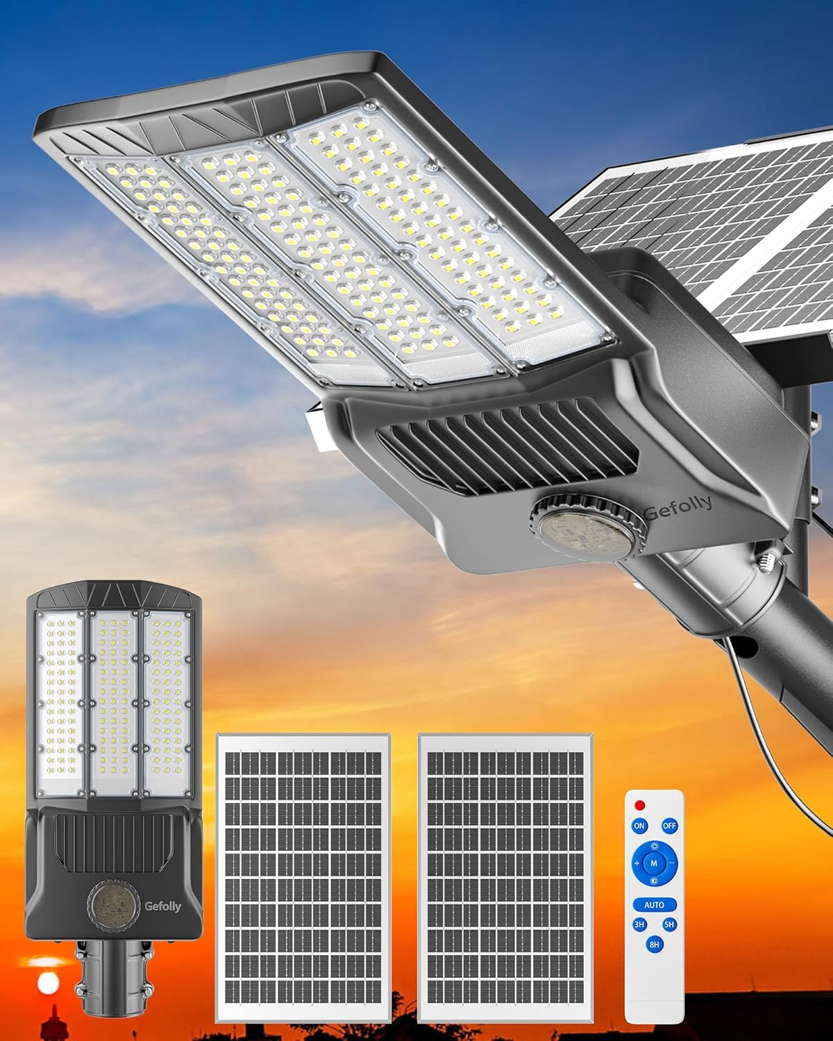 9500W Solar Street Lights Outdoor Waterproof, 600000Lm Solar Parking Lot Lights Commercial Dusk to Dawn, 6500k Street Led with Remote Control for Street,Court,Barn