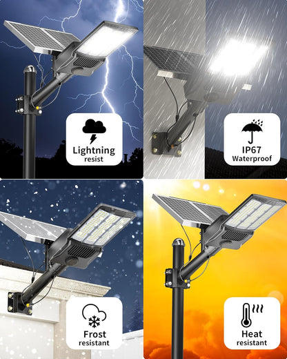 9500W Solar Street Lights Outdoor Waterproof, 600000Lm Solar Parking Lot Lights Commercial Dusk to Dawn, 6500k Street Led with Remote Control for Street,Court,Barn