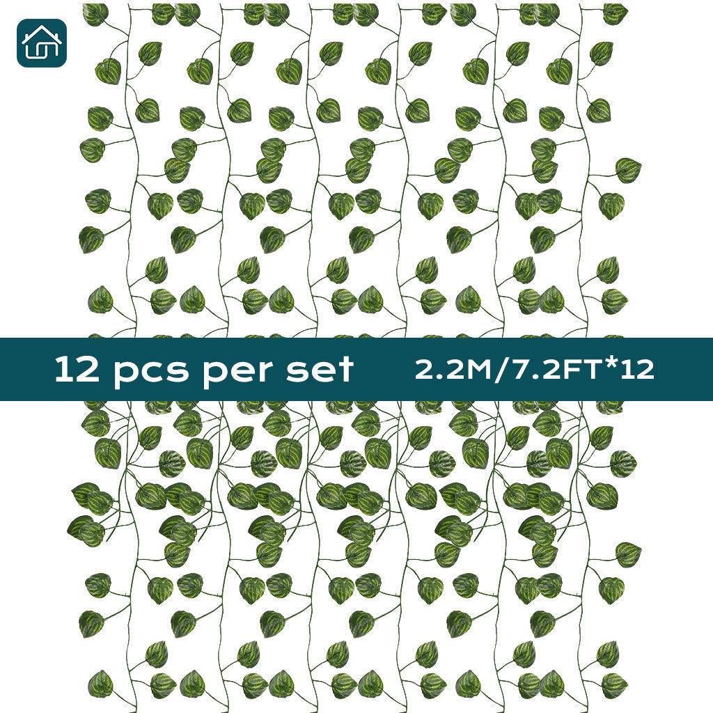 Gefolly 4 Kinds of Artificial Rattan Green Plant Garland, 12 Strands Each 7.2ft Simulation Vines, Hanging Plant Backdrop for Garden, Room, Bedroom Wall Decoration, Green Leaves for Jungle Themed Parties, and Wedding Decoration