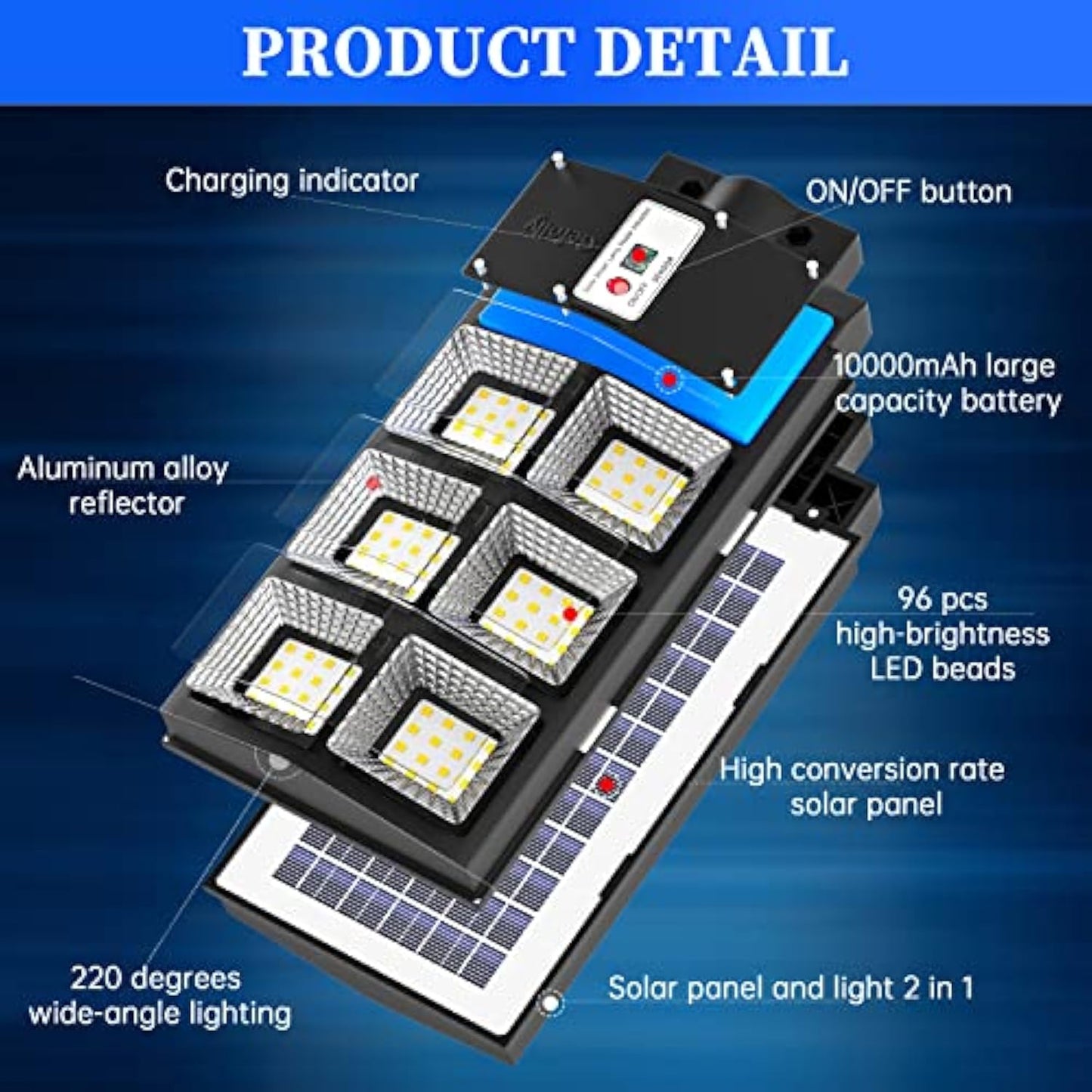 900W Solar Outdoor Lamp Light for Garden, Yard, Road