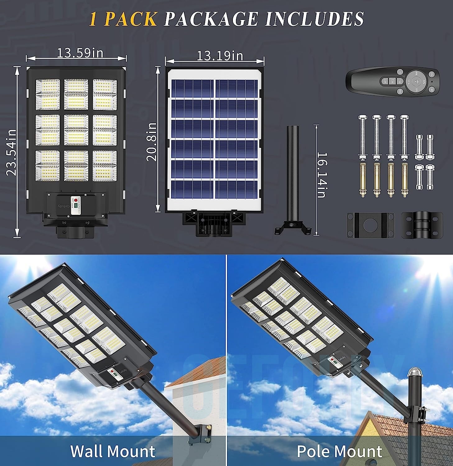 Gefolly 1000W Solar Street Lights Outdoor, 162000LM Commercial Parking